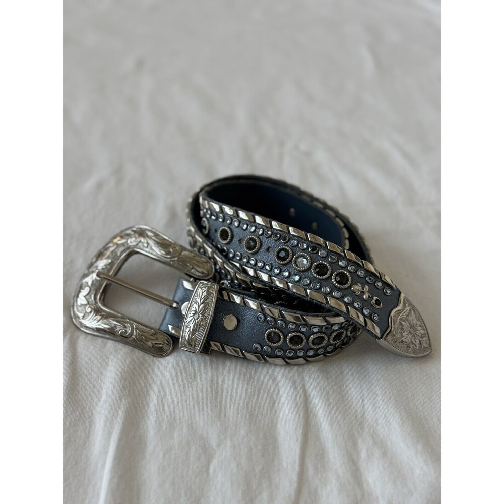 Kippys Blue Leather & Swarovski Crystal Western Style Belt Sz 32 Cowboy Rodeo